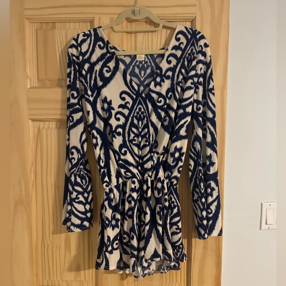 Surf Gypsy Navy and White Print Long-Sleeve Romper